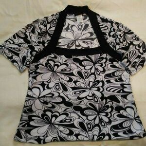 Baranda black and white top stretch floral